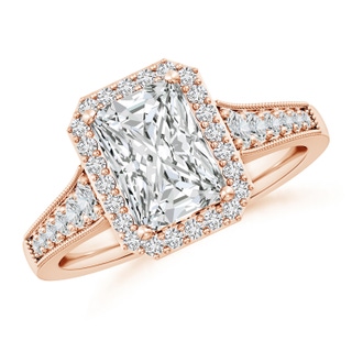 8x6mm HSI2 Radiant-Cut Diamond Halo Engagement Ring with Milgrain in Rose Gold
