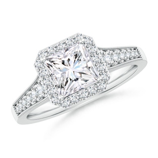6.5mm GVS2 Princess-Cut Diamond Halo Engagement Ring with Milgrain in P950 Platinum