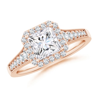 6.5mm GVS2 Princess-Cut Diamond Halo Engagement Ring with Milgrain in Rose Gold