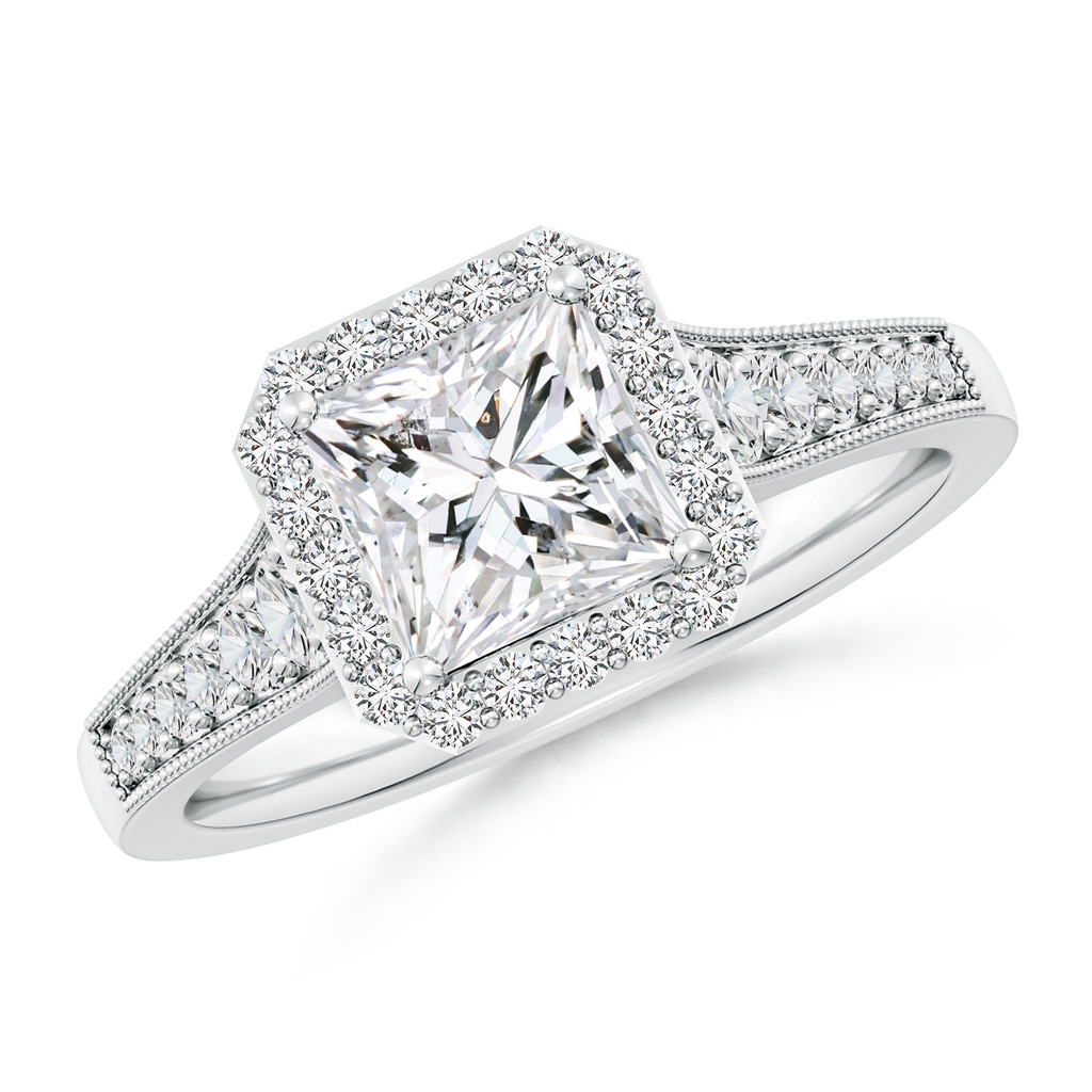 6.5mm HSI2 Princess-Cut Diamond Halo Engagement Ring with Milgrain in White Gold