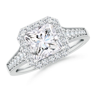 7mm GVS2 Princess-Cut Diamond Halo Engagement Ring with Milgrain in P950 Platinum