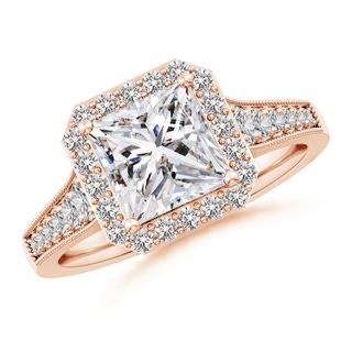 7mm IJI1I2 Princess-Cut Diamond Halo Engagement Ring with Milgrain in 10K Rose Gold