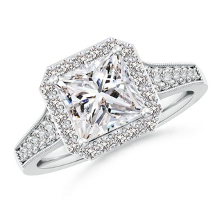 7mm IJI1I2 Princess-Cut Diamond Halo Engagement Ring with Milgrain in P950 Platinum