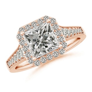 7mm KI3 Princess-Cut Diamond Halo Engagement Ring with Milgrain in Rose Gold