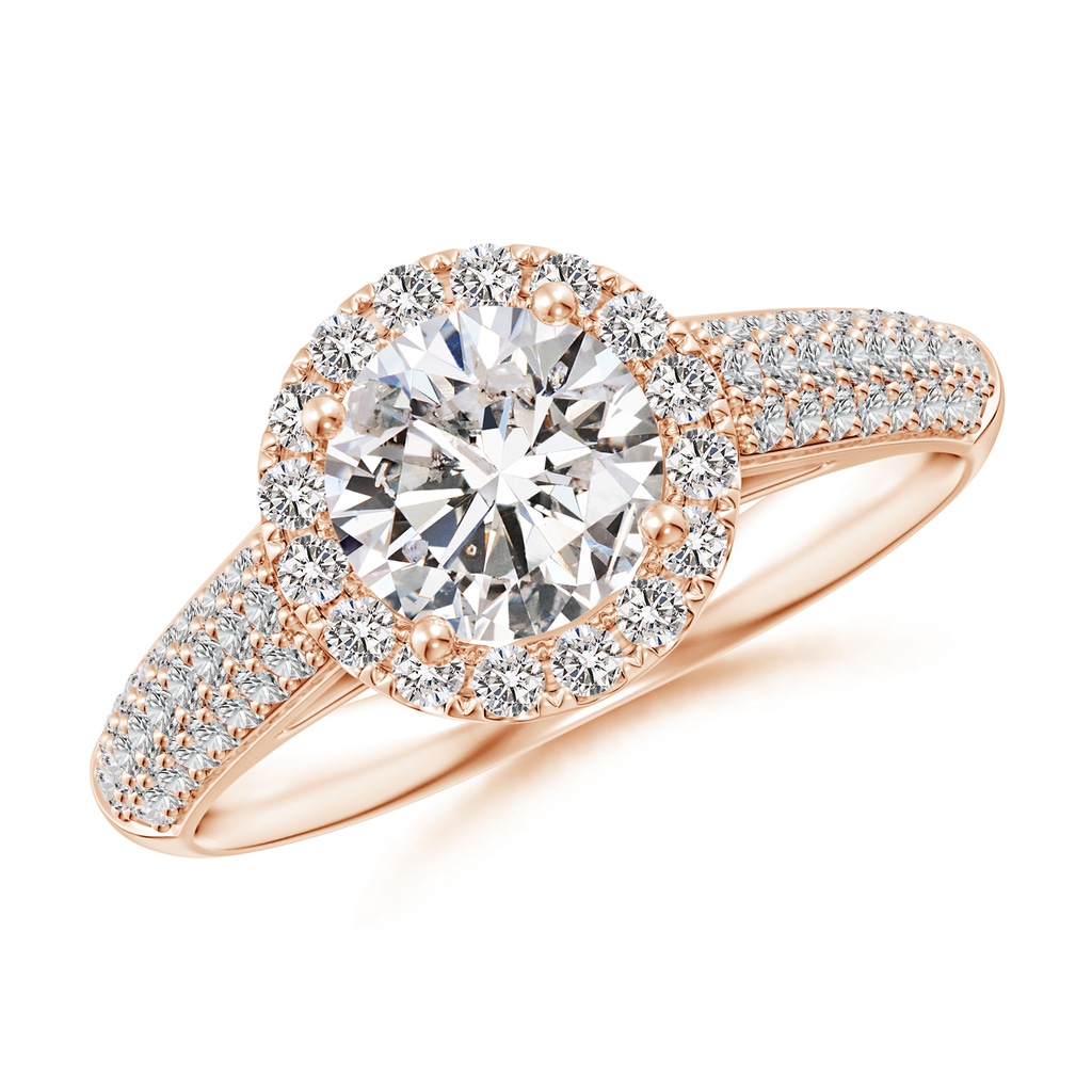 6.5mm IJI1I2 Round Diamond Halo Engagement Ring with Pave-Set Accents in Rose Gold