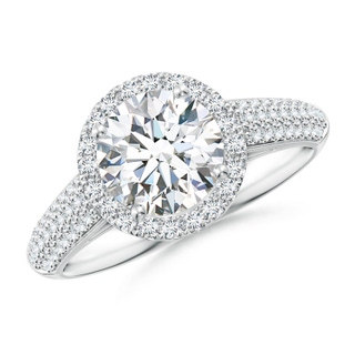 7.4mm GVS2 Round Diamond Halo Engagement Ring with Pave-Set Accents in P950 Platinum