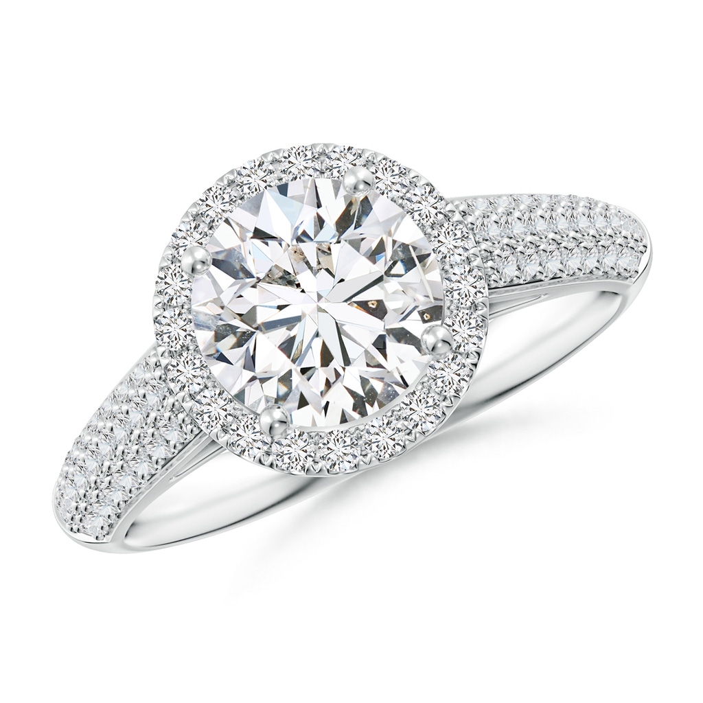 7.4mm HSI2 Round Diamond Halo Engagement Ring with Pave-Set Accents in White Gold 