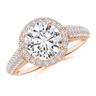 8mm HSI2 Round Diamond Halo Engagement Ring with Pave-Set Accents in Rose Gold