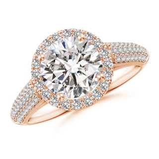 8mm IJI1I2 Round Diamond Halo Engagement Ring with Pave-Set Accents in Rose Gold