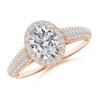 7.7x5.7mm HSI2 Oval Diamond Halo Engagement Ring with Pave-Set Accents in 18K Rose Gold