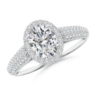 7.7x5.7mm HSI2 Oval Diamond Halo Engagement Ring with Pave-Set Accents in P950 Platinum