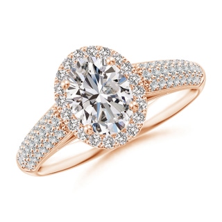 7.7x5.7mm IJI1I2 Oval Diamond Halo Engagement Ring with Pave-Set Accents in 18K Rose Gold
