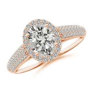 7.7x5.7mm KI3 Oval Diamond Halo Engagement Ring with Pave-Set Accents in Rose Gold