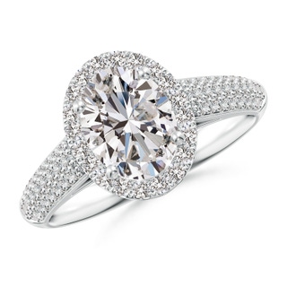 8.5x6.5mm IJI1I2 Oval Diamond Halo Engagement Ring with Pave-Set Accents in P950 Platinum
