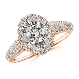 8.5x6.5mm KI3 Oval Diamond Halo Engagement Ring with Pave-Set Accents in Rose Gold
