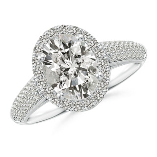 9x7mm KI3 Oval Diamond Halo Engagement Ring with Pave-Set Accents in P950 Platinum