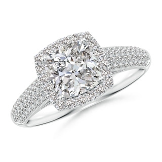 6.5mm IJI1I2 Cushion Diamond Halo Engagement Ring with Pave-Set Accents in P950 Platinum