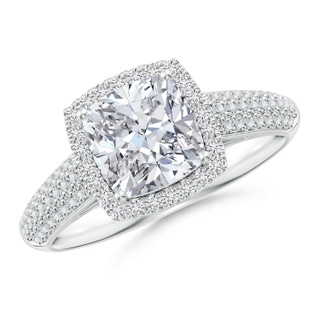 7mm HSI2 Cushion Diamond Halo Engagement Ring with Pave-Set Accents in P950 Platinum