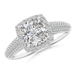 7mm IJI1I2 Cushion Diamond Halo Engagement Ring with Pave-Set Accents in P950 Platinum