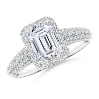 7.5x5.5mm HSI2 Emerald-Cut Diamond Halo Engagement Ring with Pave-Set Accents in P950 Platinum