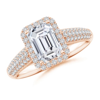 7.5x5.5mm HSI2 Emerald-Cut Diamond Halo Engagement Ring with Pave-Set Accents in Rose Gold