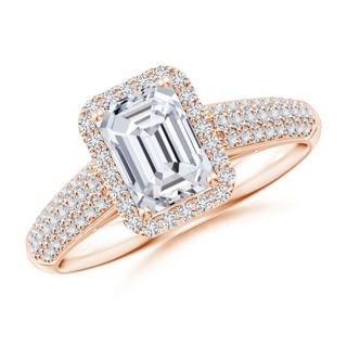 7x5mm HSI2 Emerald-Cut Diamond Halo Engagement Ring with Pave-Set Accents in 10K Rose Gold