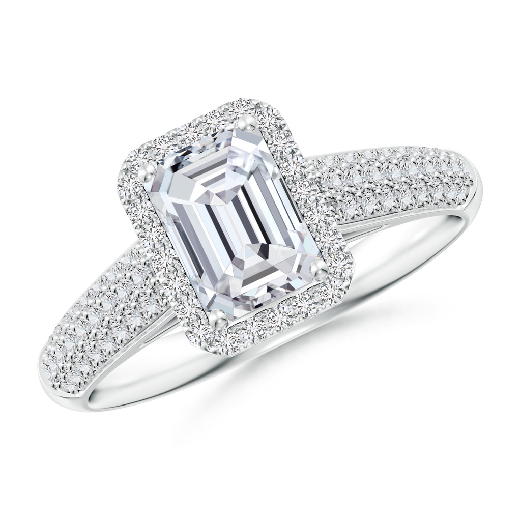 7x5mm HSI2 Emerald-Cut Diamond Halo Engagement Ring with Pave-Set Accents in White Gold 