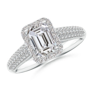 7x5mm IJI1I2 Emerald-Cut Diamond Halo Engagement Ring with Pave-Set Accents in P950 Platinum