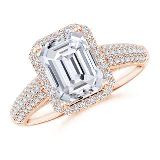 8.5x6.5mm HSI2 Emerald-Cut Diamond Halo Engagement Ring with Pave-Set Accents in 18K Rose Gold