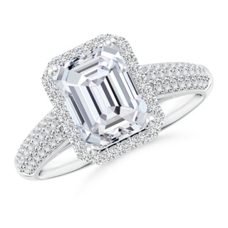 8.5x6.5mm HSI2 Emerald-Cut Diamond Halo Engagement Ring with Pave-Set Accents in P950 Platinum