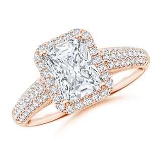 7.5x5.8mm GVS2 Radiant-Cut Diamond Halo Engagement Ring with Pave-Set Accents in Rose Gold