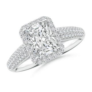 7.5x5.8mm HSI2 Radiant-Cut Diamond Halo Engagement Ring with Pave-Set Accents in P950 Platinum