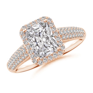 7.5x5.8mm IJI1I2 Radiant-Cut Diamond Halo Engagement Ring with Pave-Set Accents in 10K Rose Gold