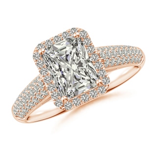 7.5x5.8mm KI3 Radiant-Cut Diamond Halo Engagement Ring with Pave-Set Accents in 10K Rose Gold