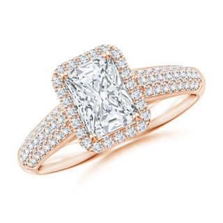 7x5mm GVS2 Radiant-Cut Diamond Halo Engagement Ring with Pave-Set Accents in 10K Rose Gold