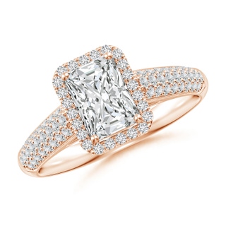 7x5mm HSI2 Radiant-Cut Diamond Halo Engagement Ring with Pave-Set Accents in 10K Rose Gold