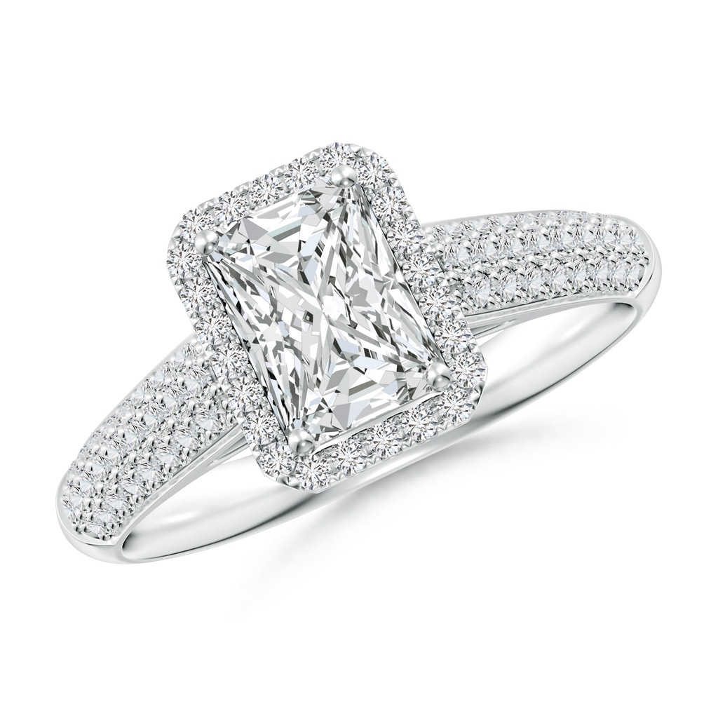 7x5mm HSI2 Radiant-Cut Diamond Halo Engagement Ring with Pave-Set Accents in White Gold