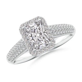 7x5mm IJI1I2 Radiant-Cut Diamond Halo Engagement Ring with Pave-Set Accents in P950 Platinum