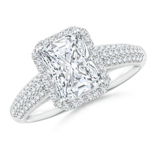 8x6mm GVS2 Radiant-Cut Diamond Halo Engagement Ring with Pave-Set Accents in P950 Platinum