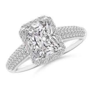 8x6mm IJI1I2 Radiant-Cut Diamond Halo Engagement Ring with Pave-Set Accents in P950 Platinum