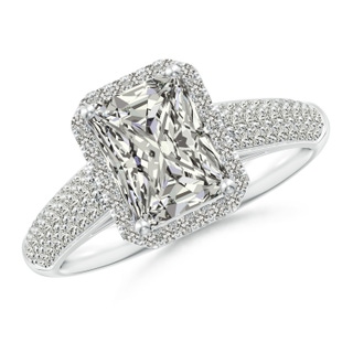 8x6mm KI3 Radiant-Cut Diamond Halo Engagement Ring with Pave-Set Accents in P950 Platinum