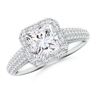 6.5mm GVS2 Princess-Cut Diamond Halo Engagement Ring with Pave-Set Accents in P950 Platinum