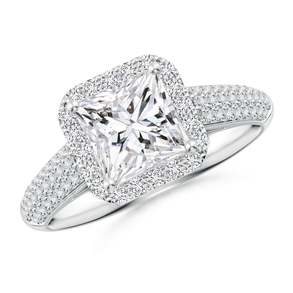 6.5mm HSI2 Princess-Cut Diamond Halo Engagement Ring with Pave-Set Accents in White Gold