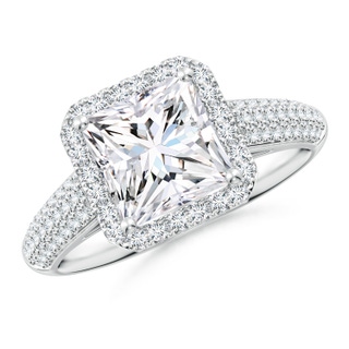 7mm GVS2 Princess-Cut Diamond Halo Engagement Ring with Pave-Set Accents in P950 Platinum