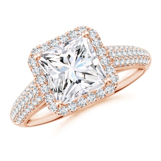 7mm GVS2 Princess-Cut Diamond Halo Engagement Ring with Pave-Set Accents in Rose Gold