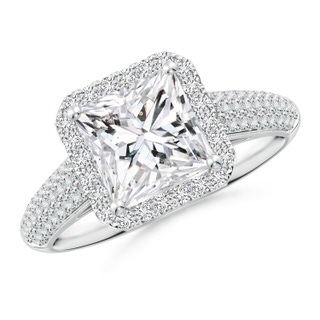 7mm HSI2 Princess-Cut Diamond Halo Engagement Ring with Pave-Set Accents in P950 Platinum