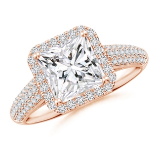 7mm HSI2 Princess-Cut Diamond Halo Engagement Ring with Pave-Set Accents in Rose Gold