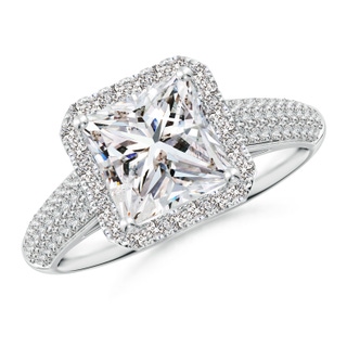 7mm IJI1I2 Princess-Cut Diamond Halo Engagement Ring with Pave-Set Accents in P950 Platinum