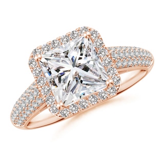 7mm IJI1I2 Princess-Cut Diamond Halo Engagement Ring with Pave-Set Accents in Rose Gold