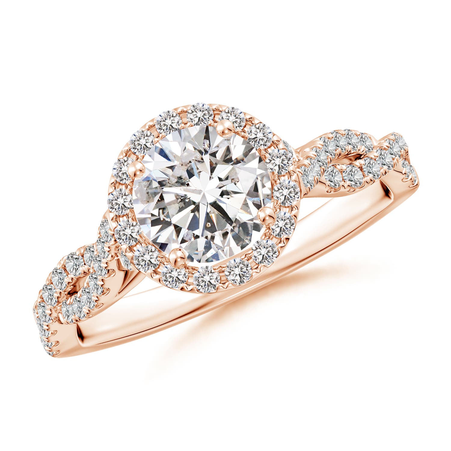 Round Diamond Halo Twisted Shank Engagement Ring